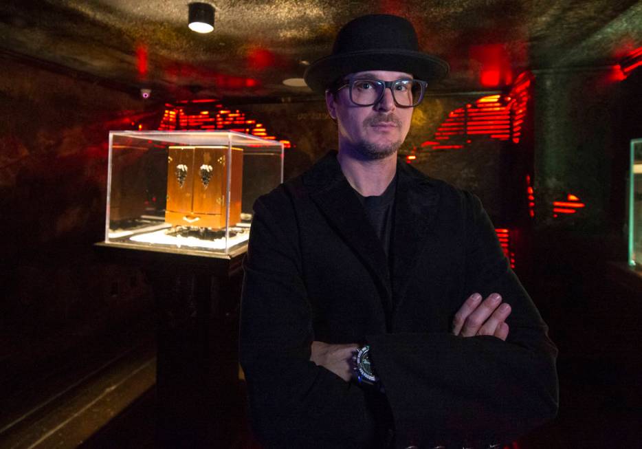 Ghost hunter Zak Bagans poses with his Dybbuk Box, known as the world's most haunted object, at ...