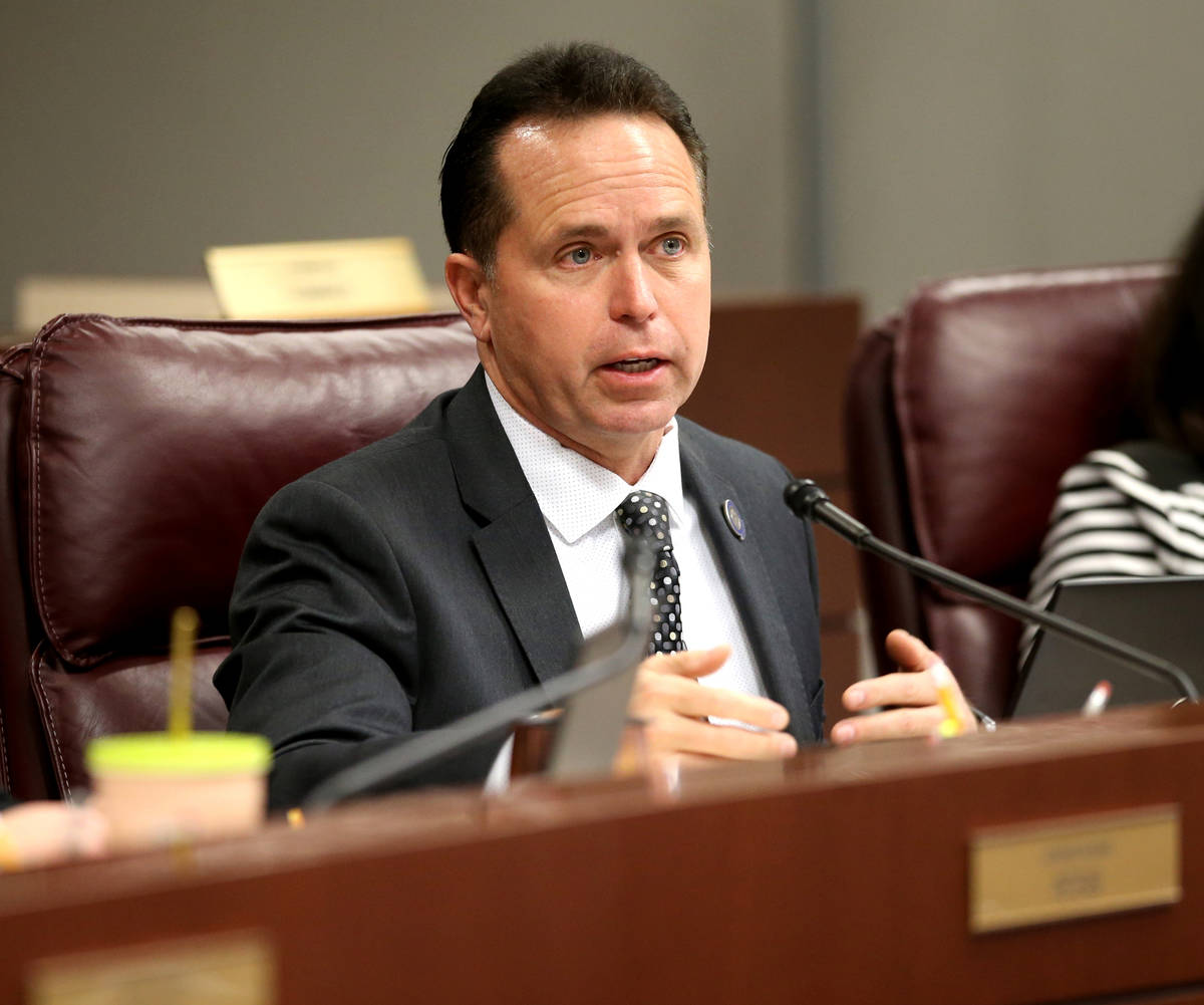 Assemblyman Tom Roberts, R-Las Vegas, asks a question during an Assembly Judiciary Committee me ...