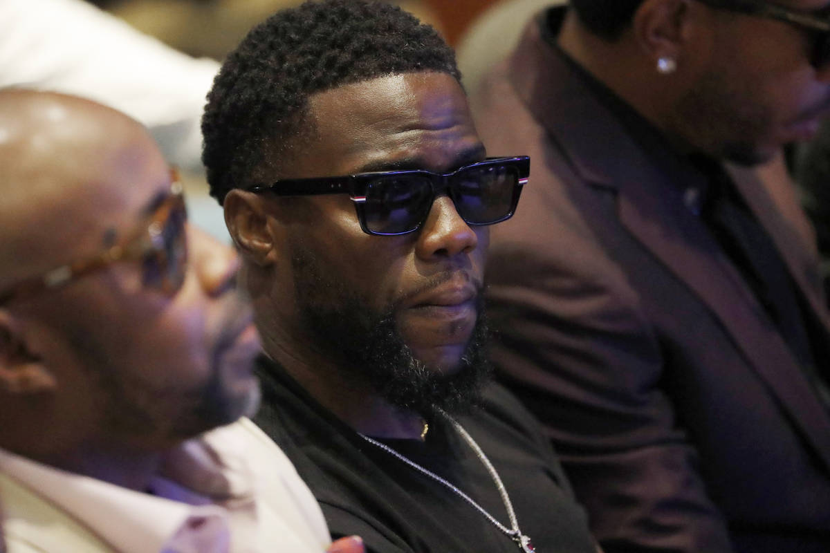 Entertainer Kevin Hart joins guests at North Central University Thursday, June 4, 2020, at a me ...