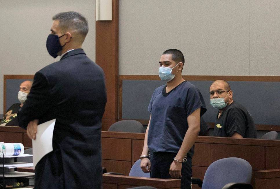 Edgar Samaniego, charged in shooting of Las Vegas police officer, appears in court with his def ...