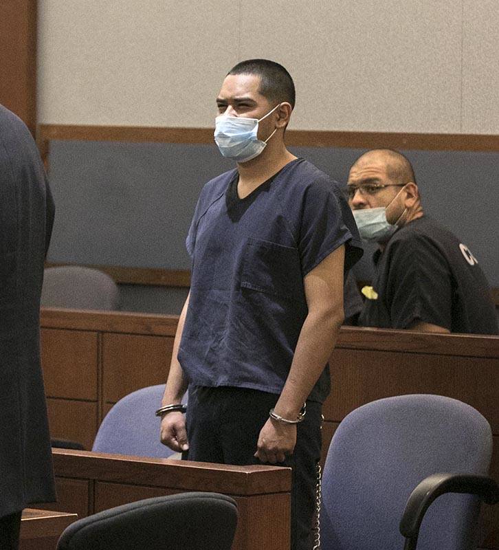 Edgar Samaniego, charged in shooting of Las Vegas police officer, appears in court at the Regio ...