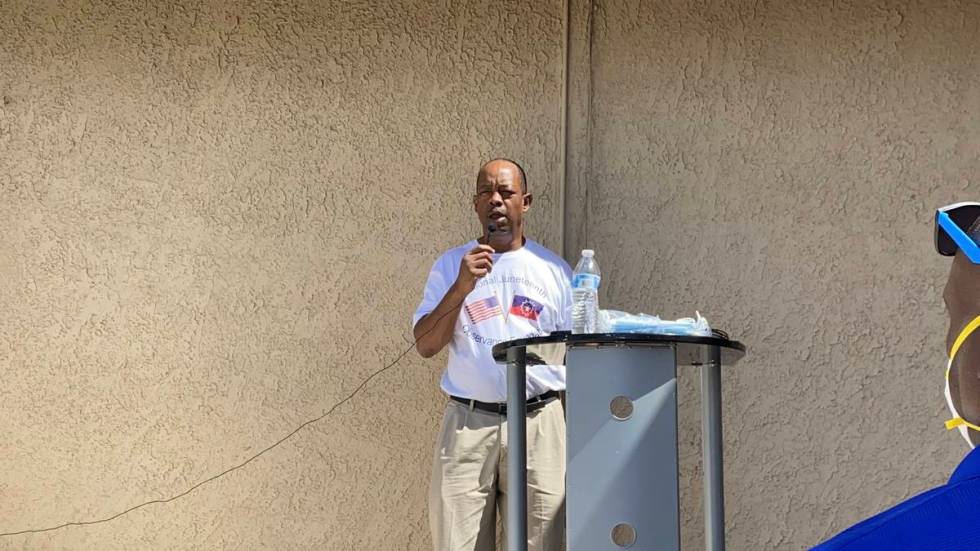 Steven Williams, President of the National Juneteenth Observance Foundation, speaking at a pres ...