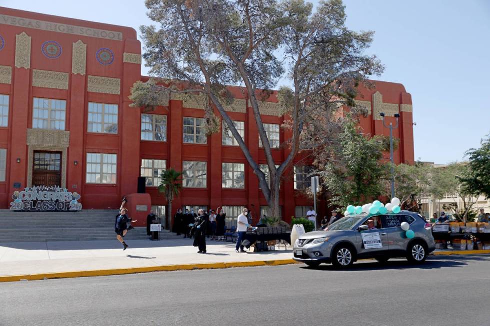 The Las Vegas Academy of the Arts drive-through graduation in Las Vegas, Saturday, June 6, 2020 ...