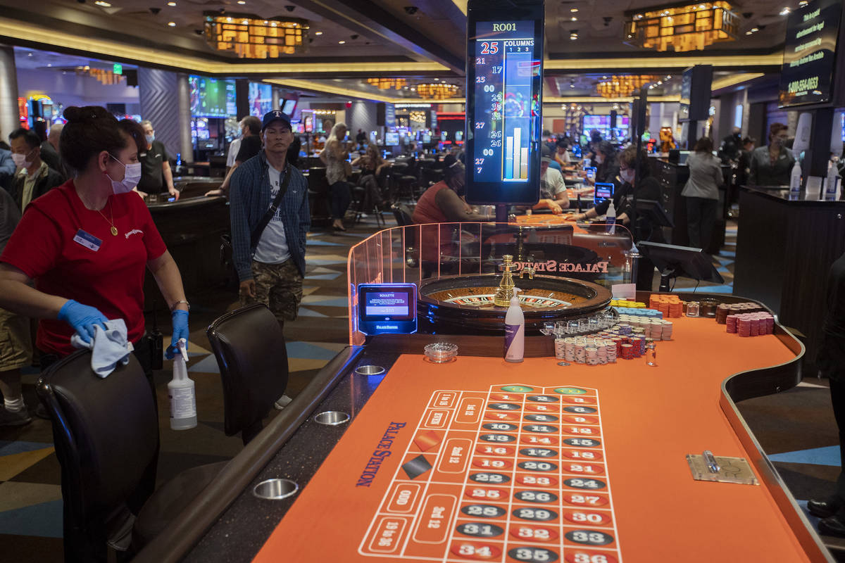 Table games are cleaned in between players and only allow three people per table at Palace Stat ...