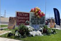 Photos of Robert Fowler and flowers in front of Victory Missionary Baptist Church (Amanda Bradf ...