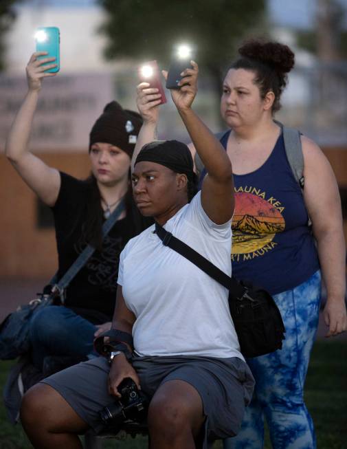 Stephanie Martin, left, Shaquila Eilets, center, and Shereen Ramos, right, participate in a mom ...