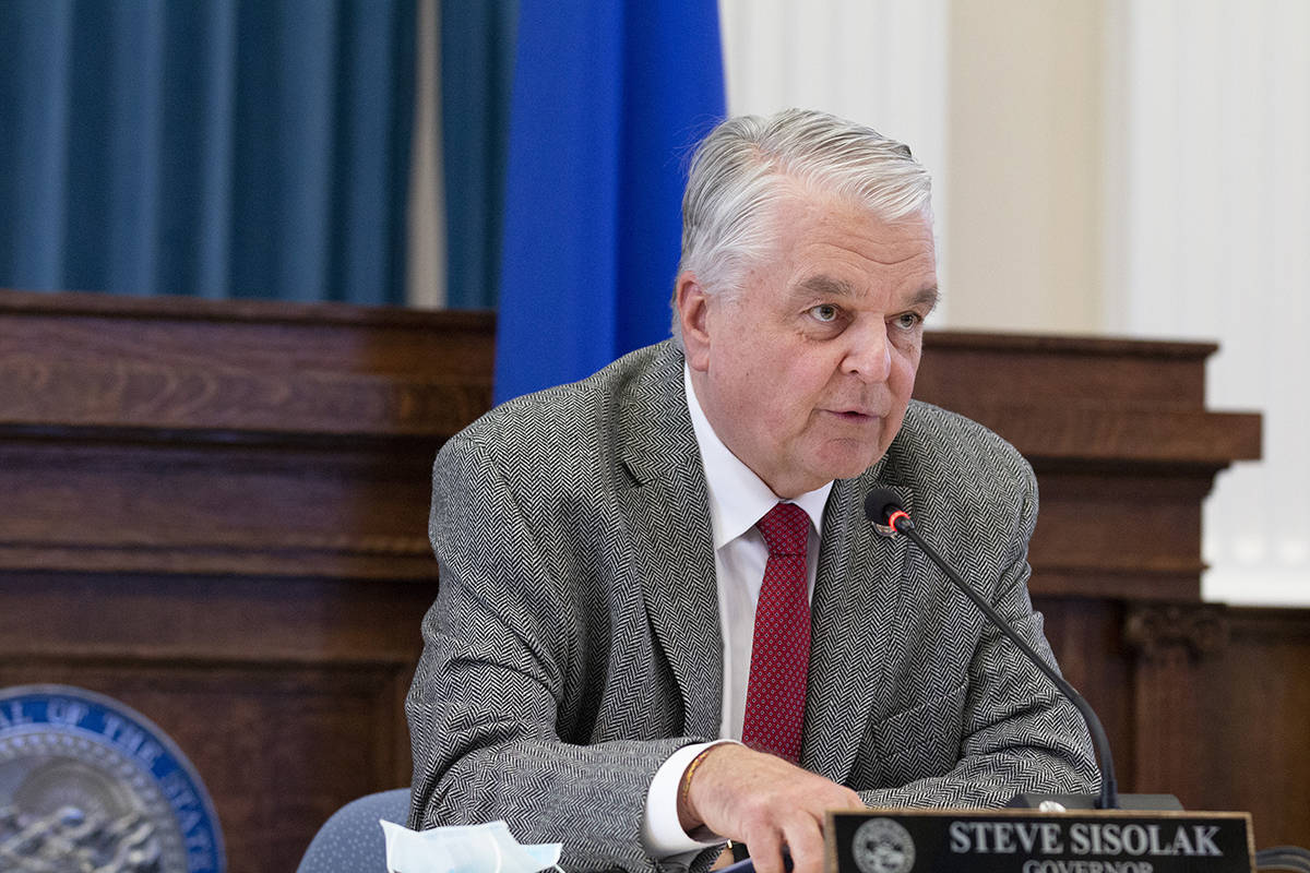 Colton Lochhead/Las Vegas Review-Journal Gov. Steve Sisolak speaks during a press conference to ...