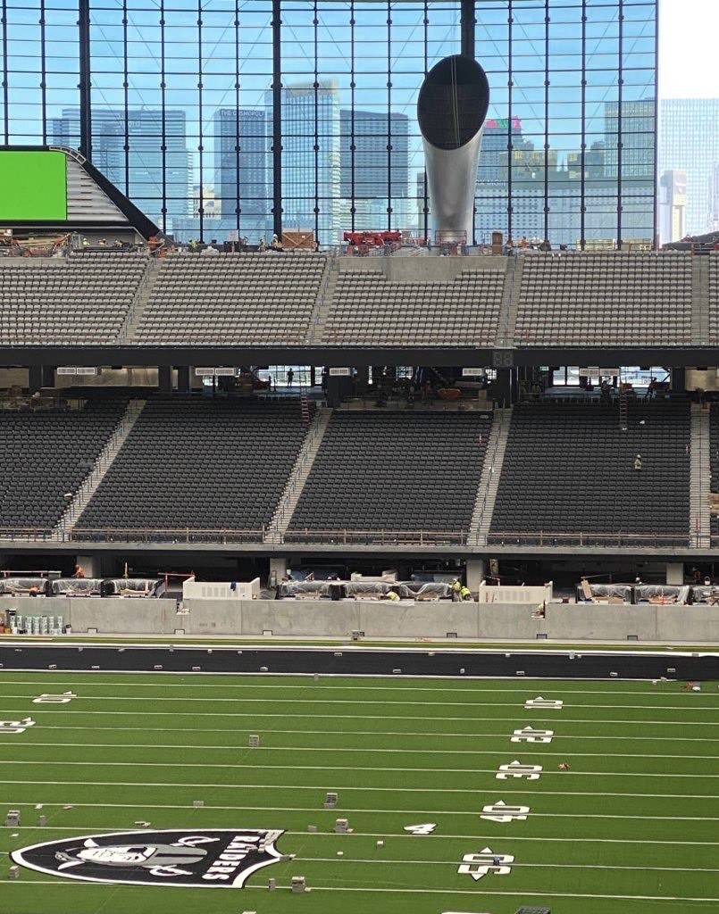 Raiders branded artificial turf will be used during tours of the team's $2 billion Allegiant St ...