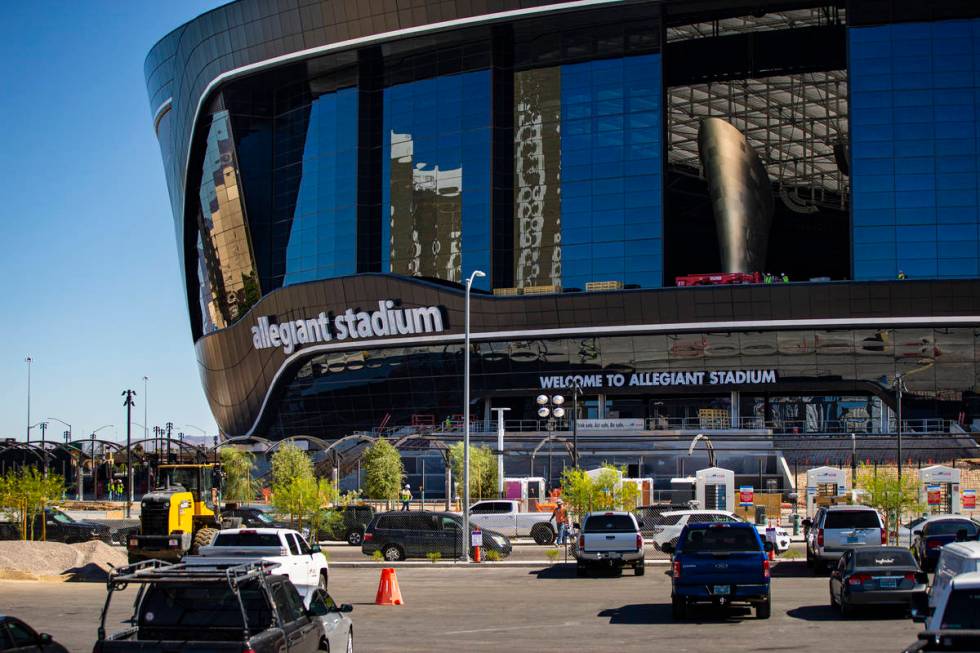 Construction continues on Allegiant Stadium in Las Vegas on Thursday, June 11, 2020. (Chase Ste ...