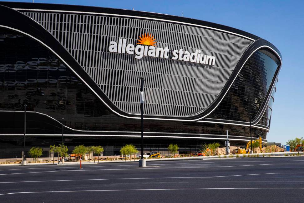 Construction continues on Allegiant Stadium in Las Vegas on Thursday, June 11, 2020. (Chase Ste ...