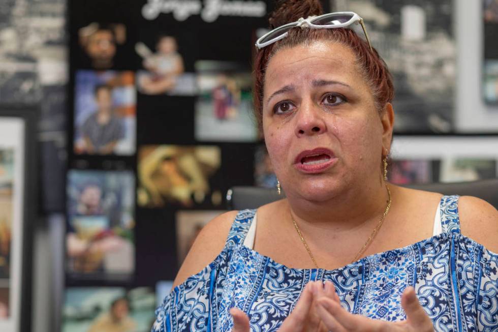 Jeanne Llera, mother of Jorge Gomez, who was fatally shot June 1, 2020, by Las Vegas police dur ...