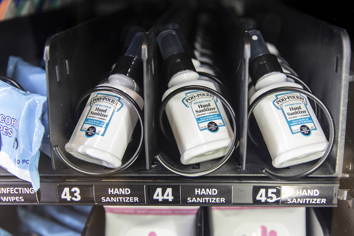 A new vending machine offering hand sanitizer and other protective items at terminal one at McC ...