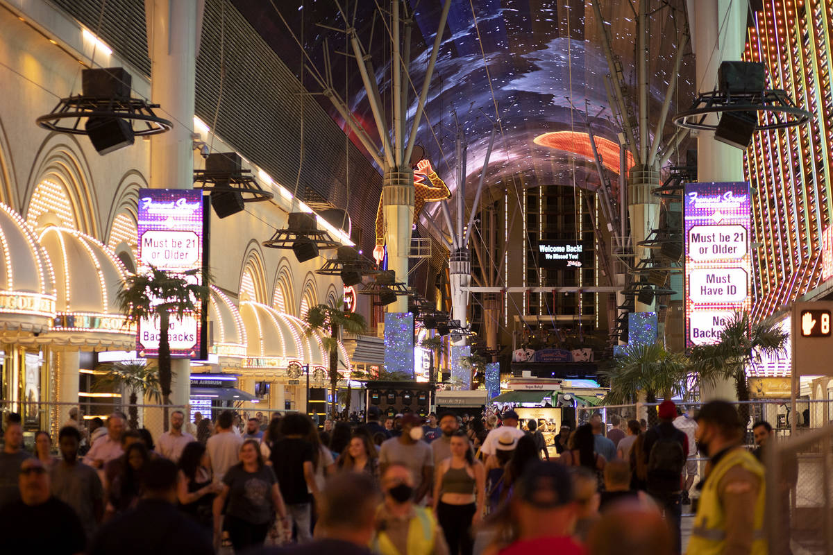 Fremont Street Experience on Friday, June 5, 2020, in Las Vegas. (Ellen Schmidt/Las Vegas Revie ...