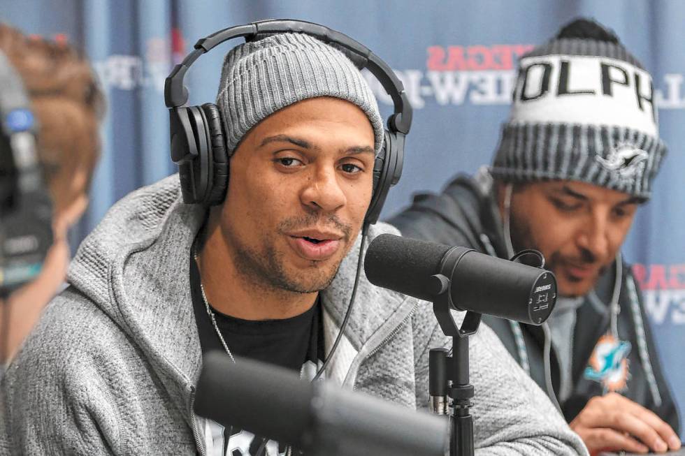 Golden Knights forward Ryan Reaves is interviewed for a Review-Journal podcast at City National ...