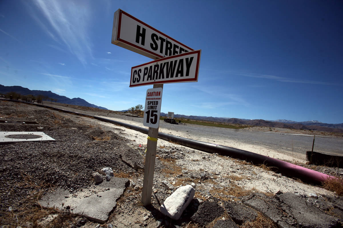 The intersection of Coyote Springs Parkway and H Street at the Coyote Springs master plan commu ...