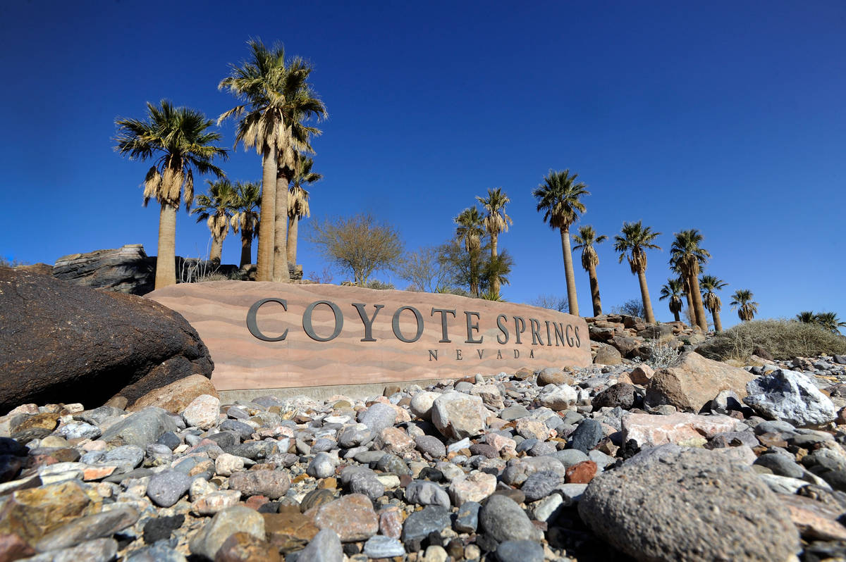 The Coyote Springs development entrance is seen near the intersection of U.S. 93 and State Rout ...