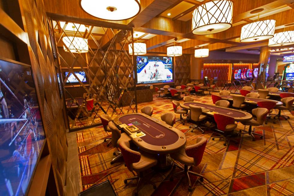 Sahara Las Vegas' poker room on Tuesday, June 16, 2020, in Las Vegas. (Benjamin Hager/Las Vegas ...