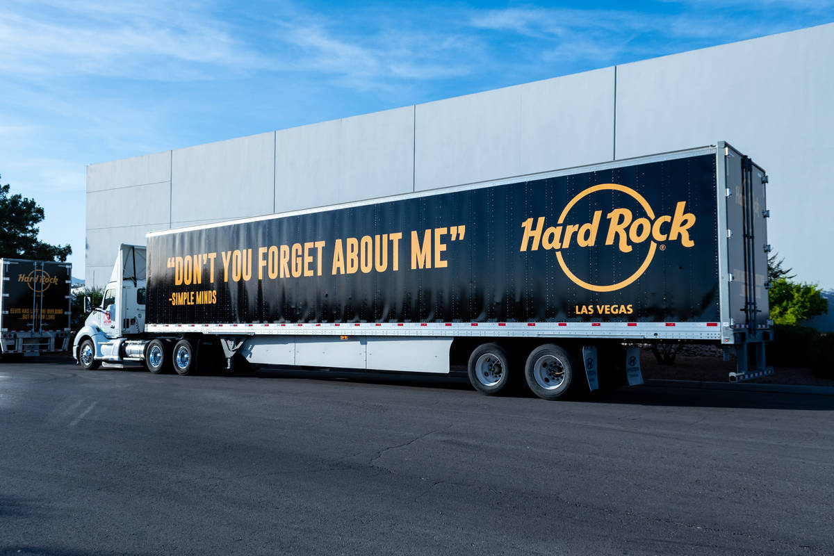 An 18-wheeler is shown hauling items from the Hard Rock Hotel's rock 'n' roll memorabilia colle ...