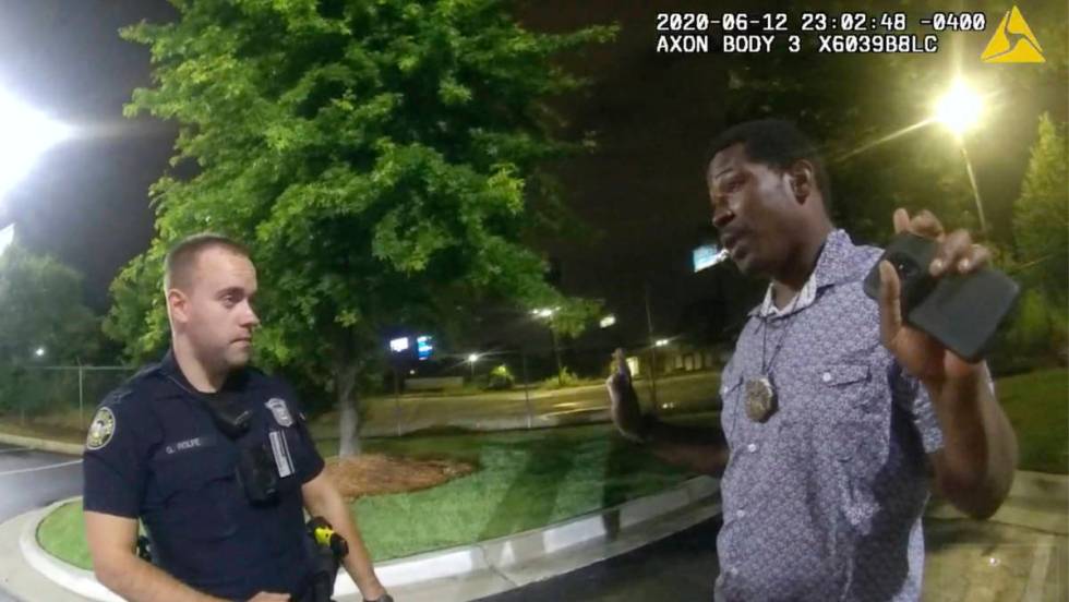 This screen grab taken from body camera video provided by the Atlanta Police Department shows R ...