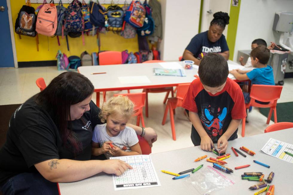 Miss Rebecca works on spelling with Ava at Rising Star Preschool & Childcare on Monday, Jun ...