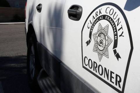 A Clark County Coroner and Medical Examiner vehicle parked at headquarters at 1704 Pinto Lane i ...
