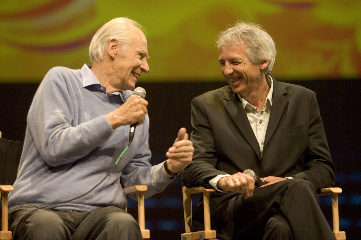 FILE--Sir George Martin (left), music director for Cirque du Soleil's LOVE, and Gilles Ste-Croi ...