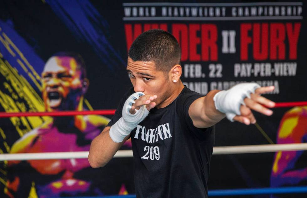 Gabe Flores Jr. works out at Capetillo & TM Boxing on Saturday, June 13, 2020, in Las Vegas ...