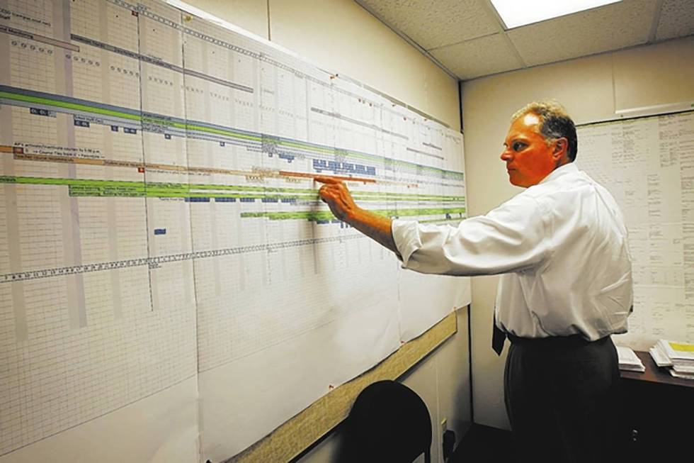 Greg Halopoff shows the Review-Journal a chart indicating the school district's schedule for th ...