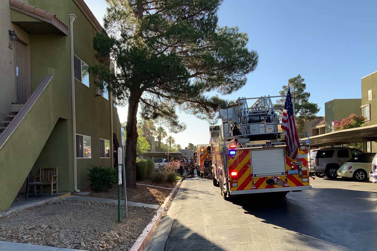 Firefighters with Las Vegas Fire Department put out a fire in an apartment at 1820 N. Decatur D ...