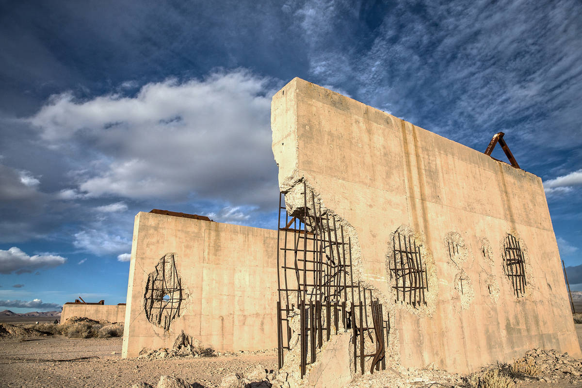 The remains of a bridge built to measure the effects from the 1957 nuclear detonation test Pris ...