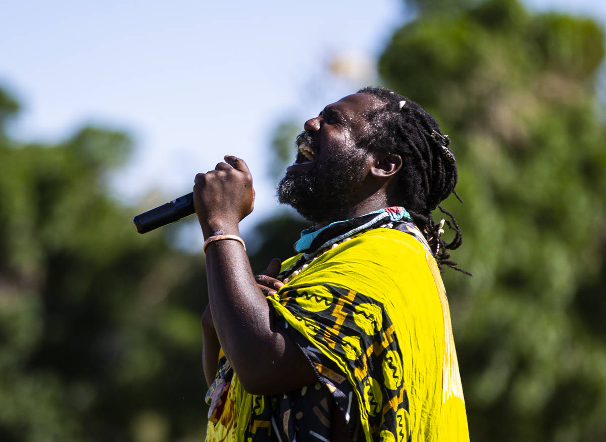 Trice Be Phantom Magnetiq, of Las Vegas, performs during a Juneteenth event held by Save Our So ...