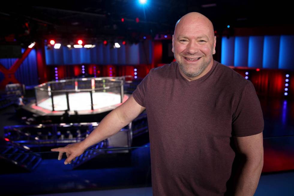 UFC President Dana White overlooks the arena during a tour of the UFC Apex in Las Vegas Monday, ...