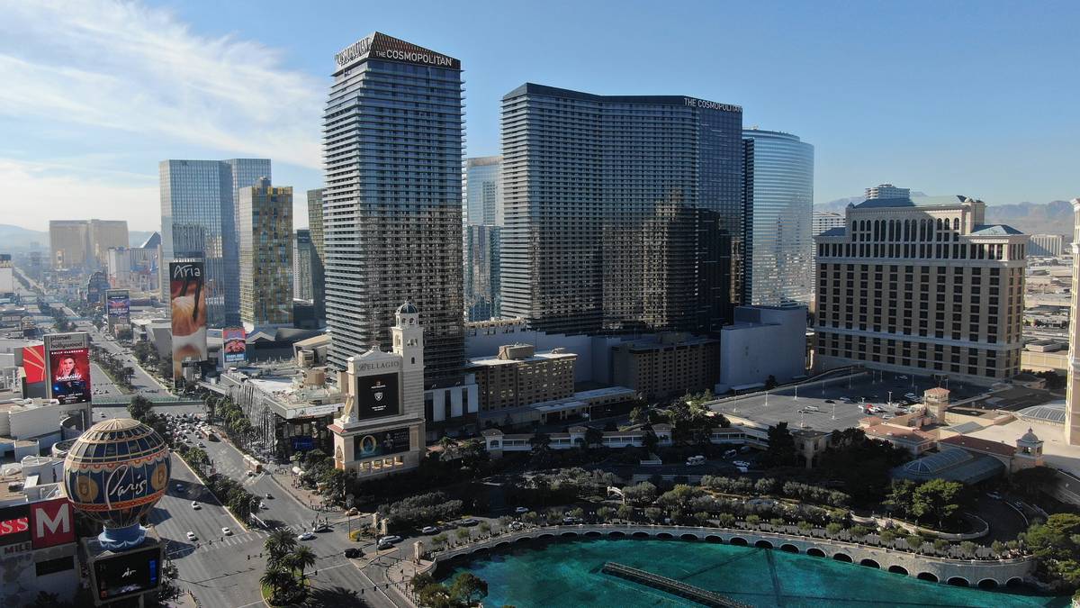 Aerial photo of the Cosmopolitan hotel casino as seen on Friday, January 24, 2020. (Michael Qui ...