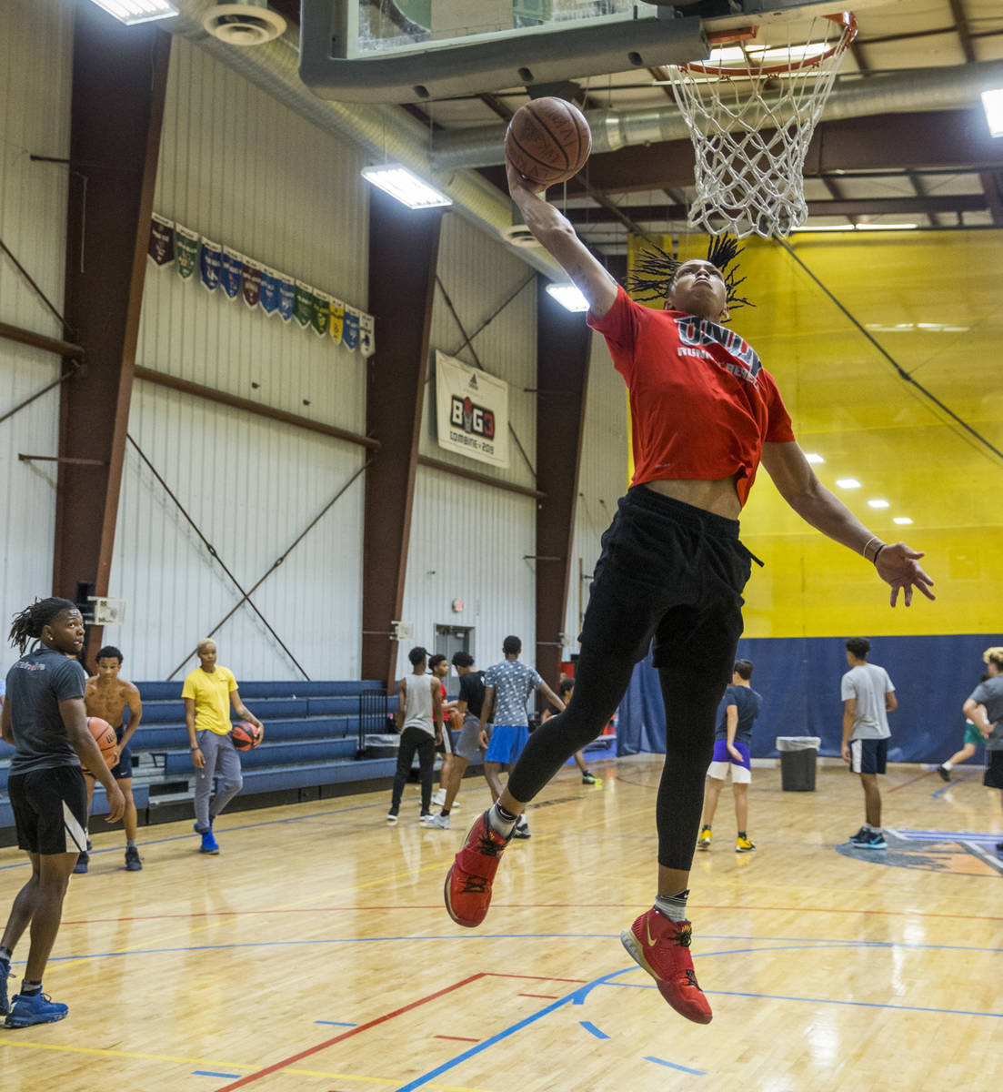 UNLV freshman wing Nick Blake elevates for a dunk on the court at the Tarkanian Basketball Acad ...
