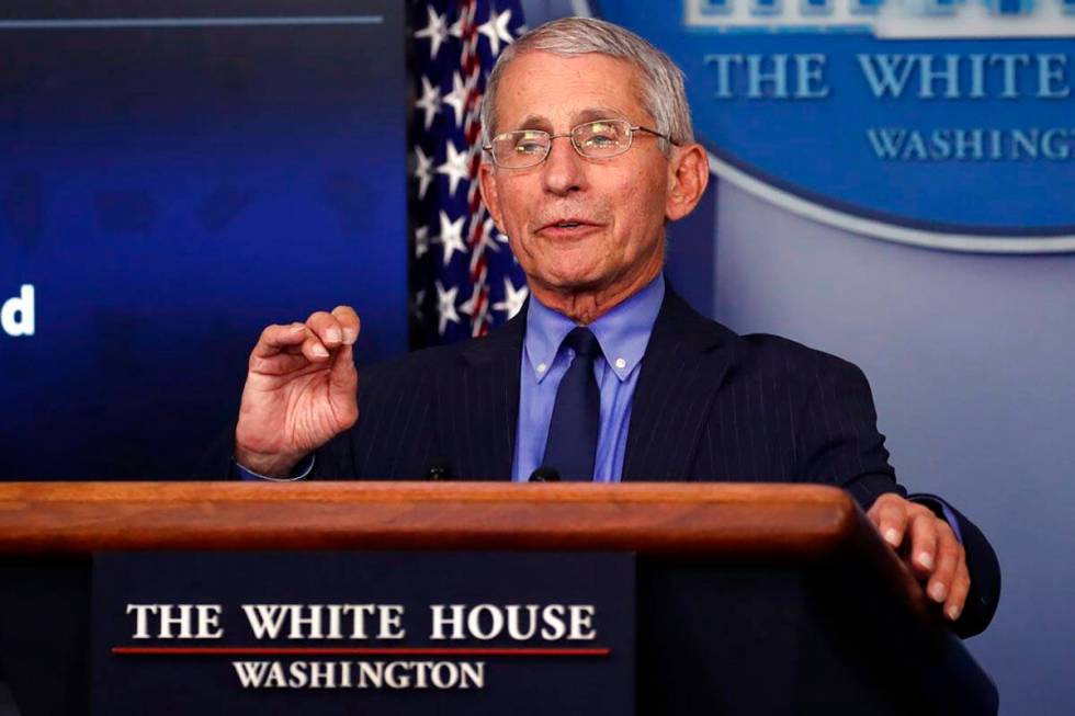 FILE - In this April 17, 2020, file photo, Dr. Anthony Fauci, director of the National Institut ...