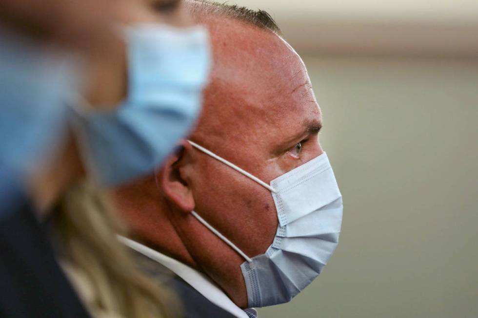 Las Vegas police Detective Lawrence Rinetti Jr, appears in court for a hearing at the Regional ...