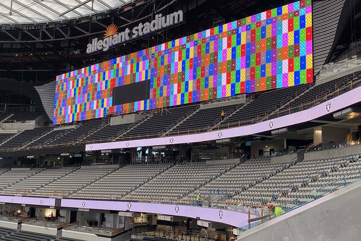 Crews test out various video boards inside Allegiant Stadium on June 23, 2020. (Courtesy Las Ve ...