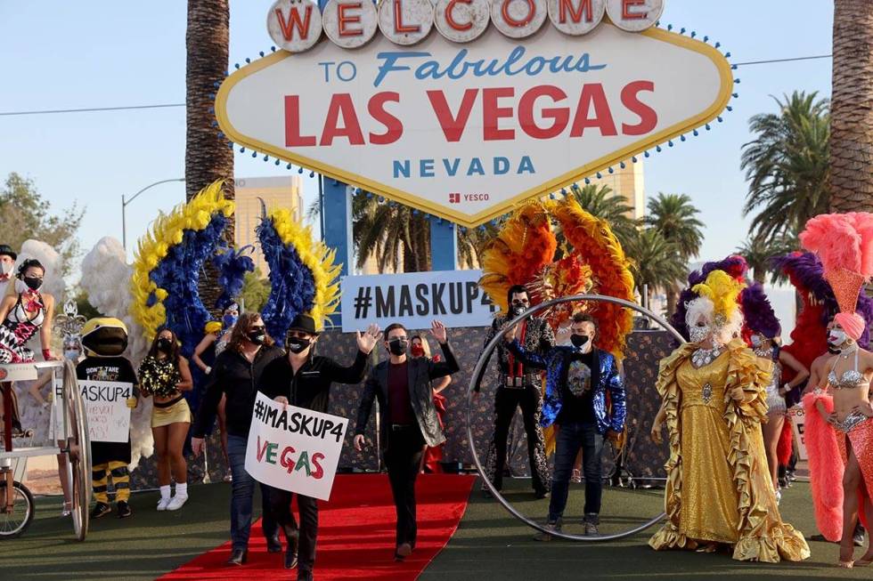 The Australian Bee Gees, walk the red carpet at the Welcome to Fabulous Las Vegas sign on the s ...