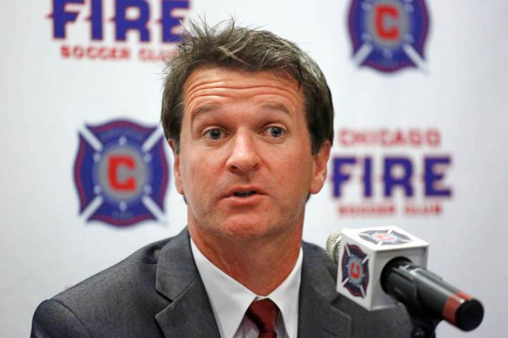Chicago Fire Soccer Club new head coach Frank Yallop answers questions at a news conference aft ...