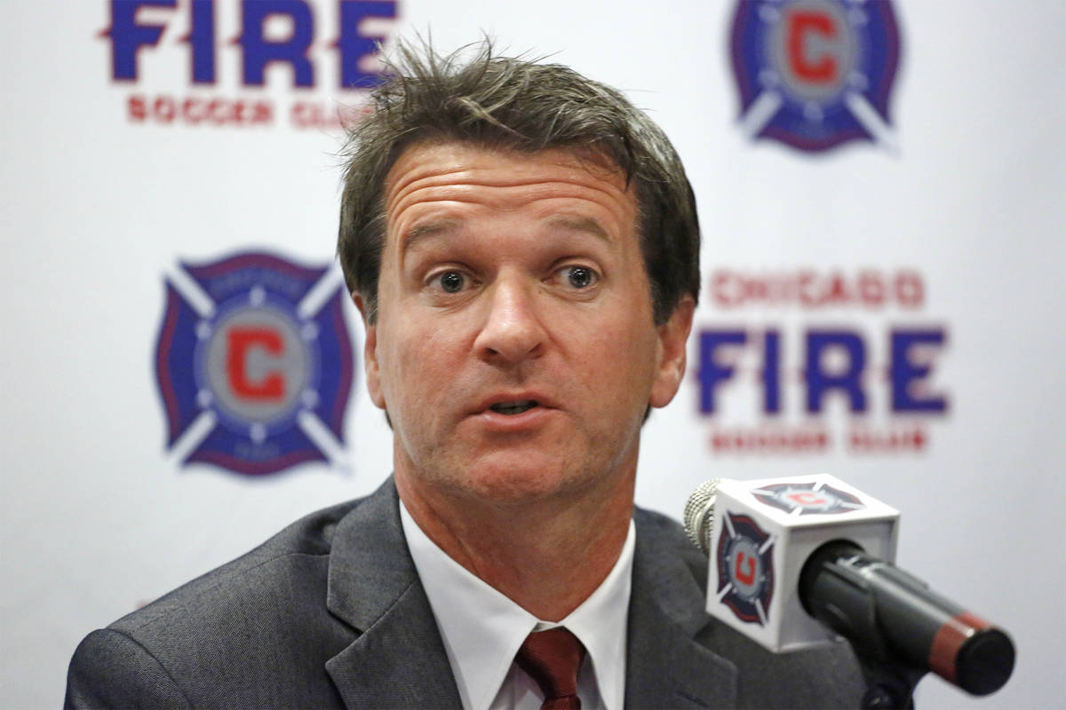 Chicago Fire Soccer Club new head coach Frank Yallop answers questions at a news conference aft ...