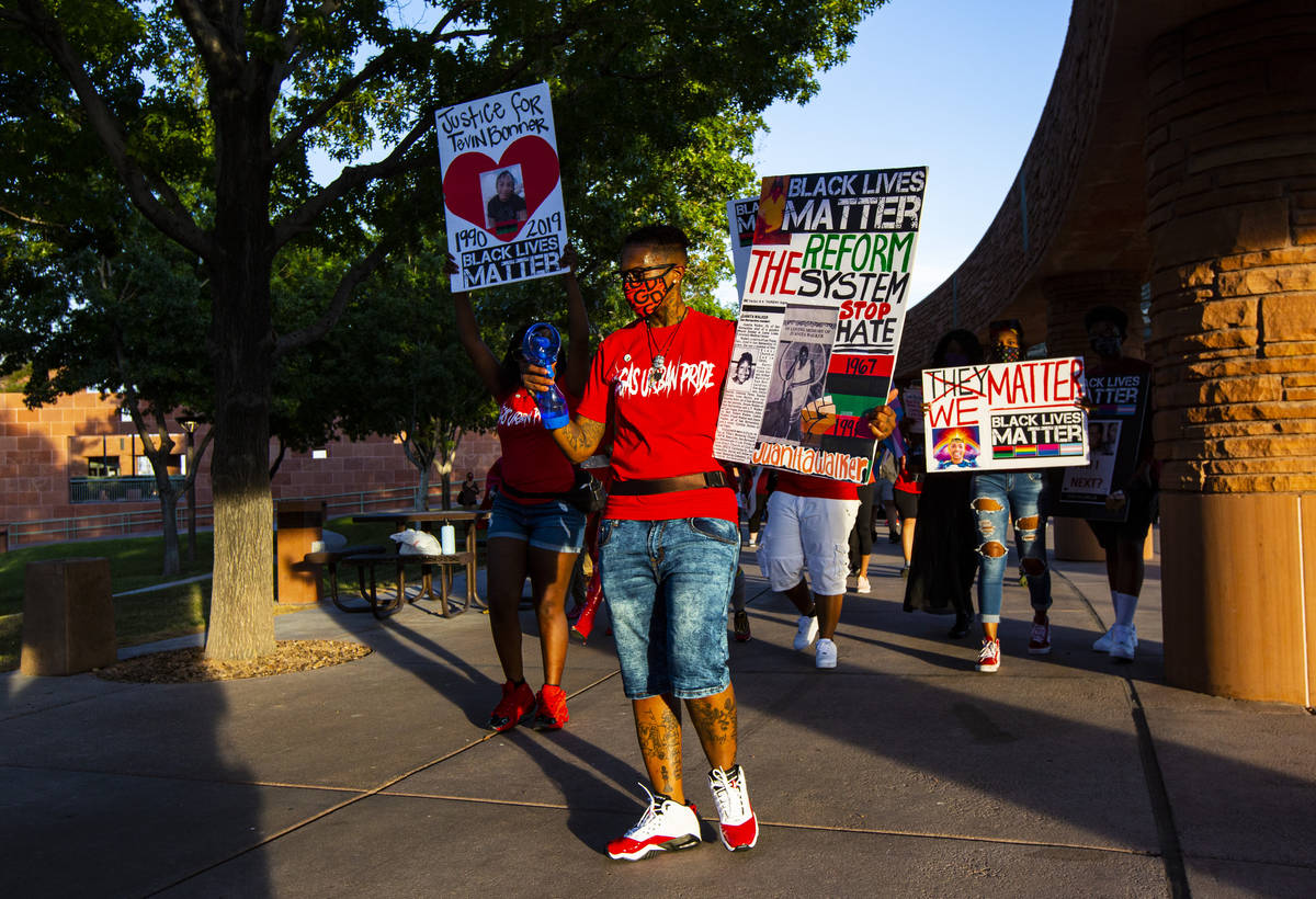 Johanna Perez, founder of Vegas Urban Pride, leads a silent solidarity march in support of Blac ...