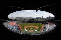 Korean Baseball Organization stadium is shown in Seoul, South Korea, on Tuesday, April 21, 2020 ...