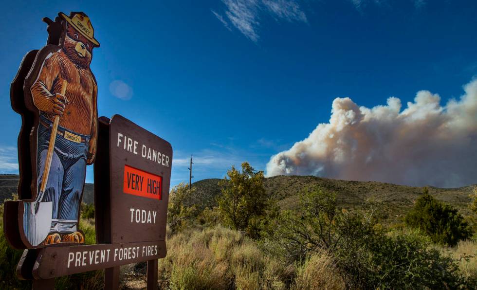 The fire danger remain high with Smokey the Bear off of Kyle Canyon Road during the Mahogany Fi ...