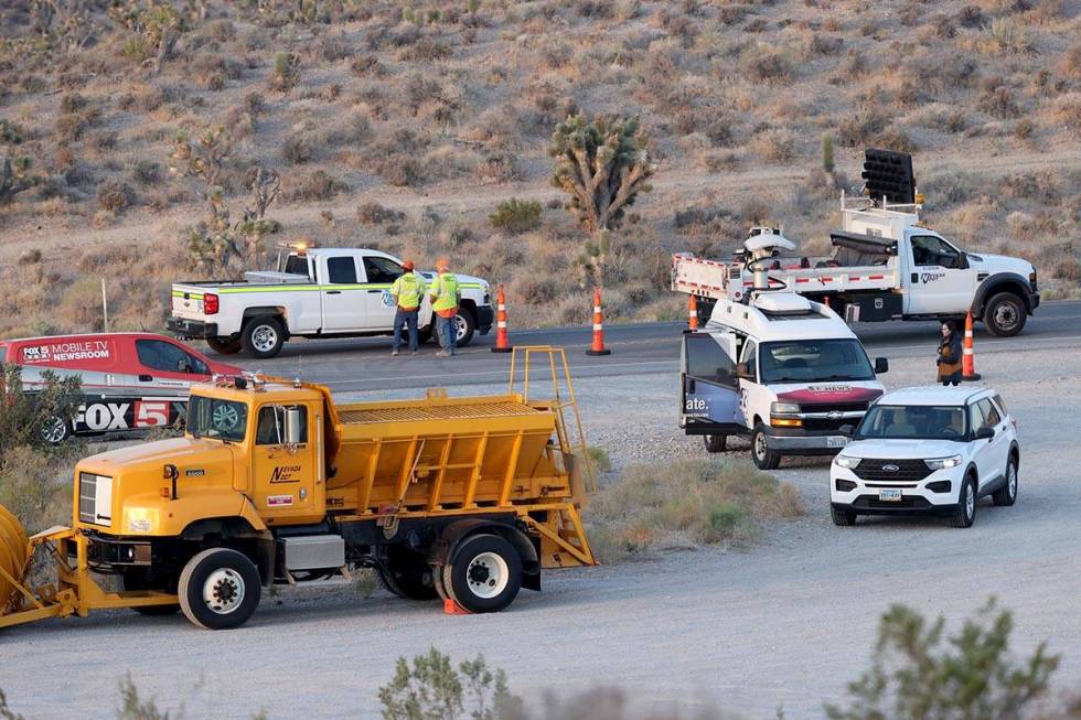 Kyle Canyon Road is closed 9.2 miles up from U.S. Highway 95 as crews battle the Mahogany Fire ...