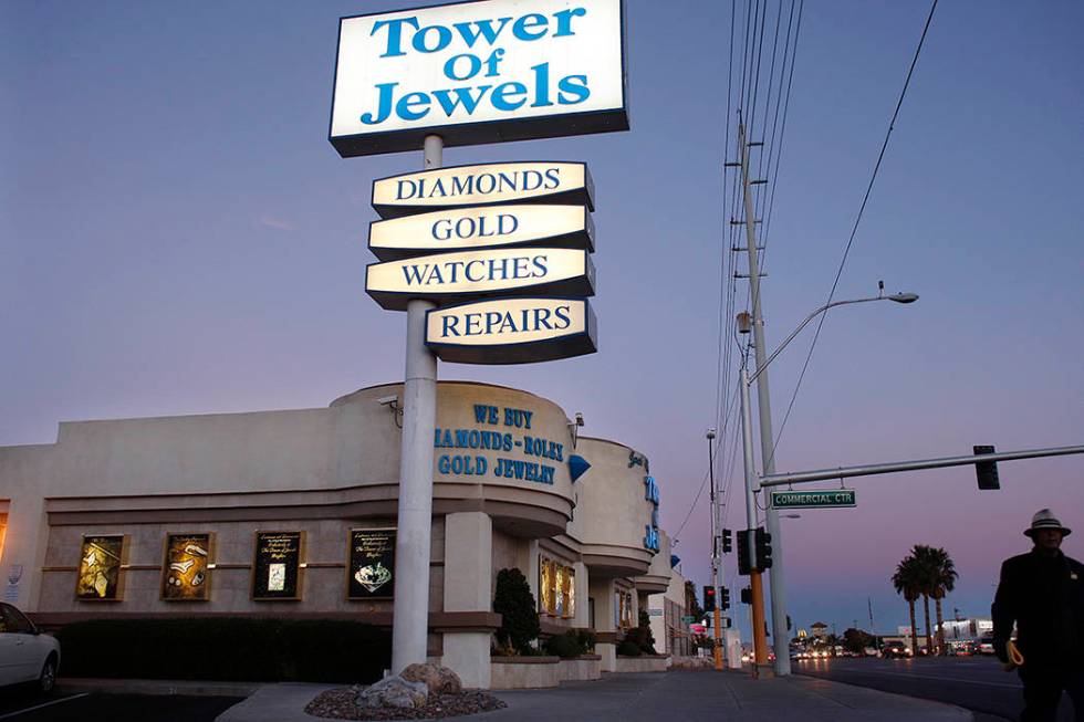 A man walks past the Tower of Jewels jewelry store on Sahara Avenue Tuesday, Feb. 5, 2008, in L ...