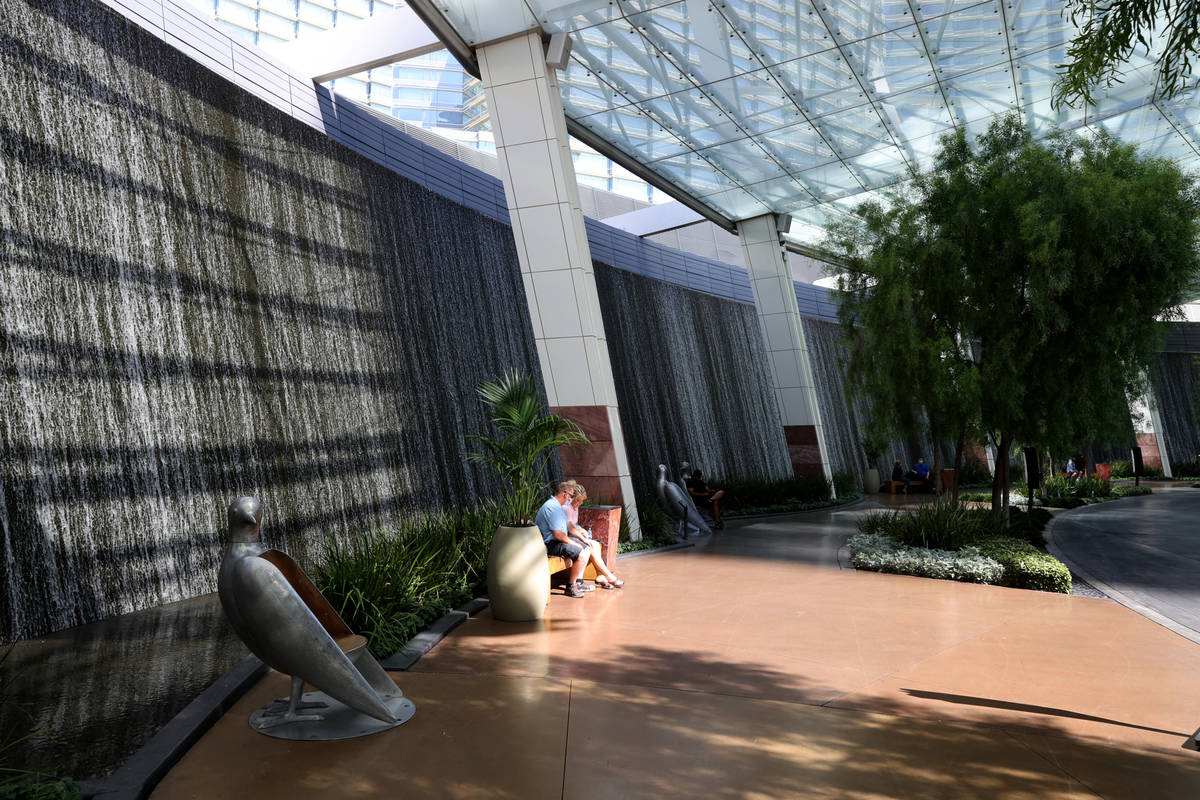 Guests wait outside Aria on the Strip in Las Vegas before reopening Wednesday, July 1, 2020. (K ...