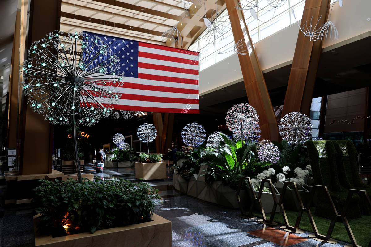 The summer lobby display ”Dandelion Forest” at Aria on the Strip in Las Vegas before reopen ...