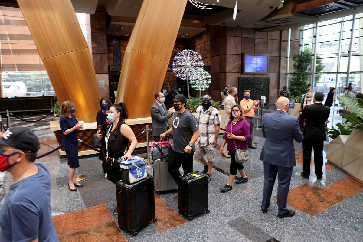 Aria guests upon reopening the Strip resort in Las Vegas Wednesday, July 1, 2020. (K.M. Cannon/ ...