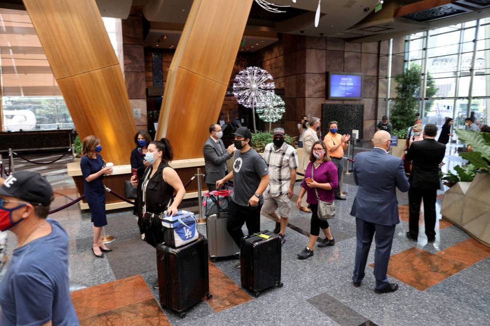 Aria guests upon reopening the Strip resort in Las Vegas Wednesday, July 1, 2020. (K.M. Cannon/ ...