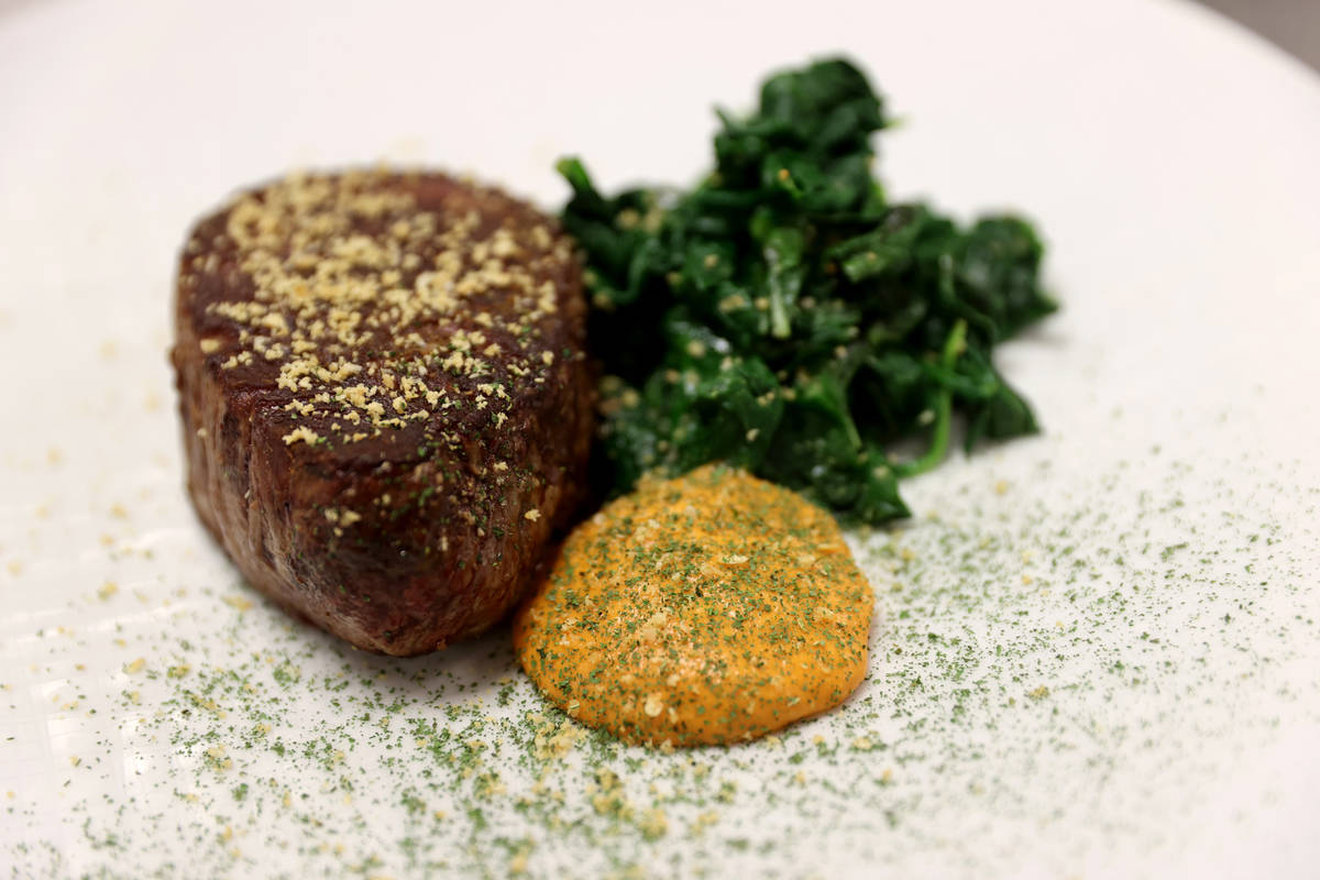 Grilled Filet Mignon with Spinach, Basil and Sriracha Butter at Aria on the Strip in Las Vegas ...